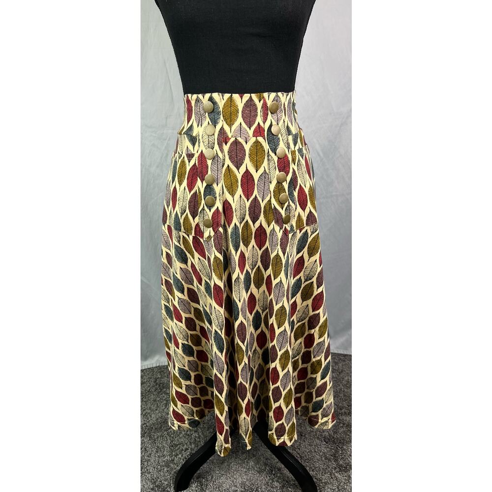 Effie’s Heart Sojourn Midi Skirt Hojas Print Cotton Circle Skirt Women’s Medium